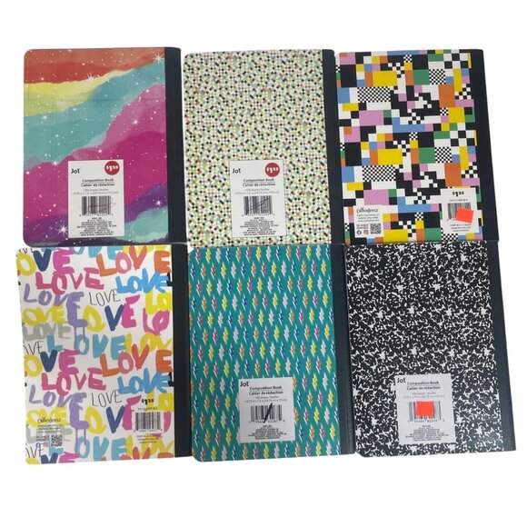Set Of 6 Jot Composition Notebooks 100 Sheets Each Wide Ruled Unique Covers - Picture 2 of 2